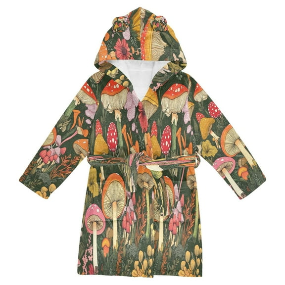 FORMRS Niños Bathrobe Unisex Hooded Robe Soft Plush Pajamas Sleepwear, Size 2-3T, Colorful Mushroom