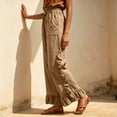 thumbnail image 6 of Bloomae Wide Leg Boho Pants Women Casual Drawstring Elastic High Waisted Flowy Ruffled Hem Palazzo Pants Trendy Beach Vacation Lounge Trousers with Pockets, 6 of 9