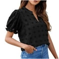 thumbnail image 2 of Womens Clothing Homenesgenics Womens Tops under $5 Women chiffon blouse v-Neck big ball of wool shirt with puffed sleeves Black XL, 2 of 7