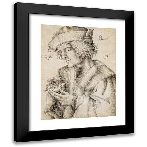 Urs Graf 12x14 Black Modern Framed Museum Art Print Titled - Portrait of a Man with Pocket Sun Watch (1505-08)