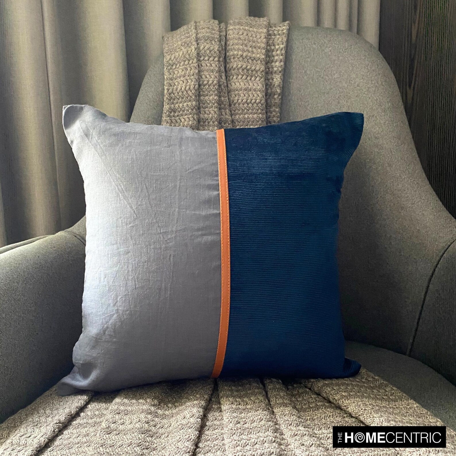 The HomeCentric Decorative Pillow Covers Blue Pack of 2, 20"x20" (50x50 cm) Corduroy & Linen Patchwork & Corduroy Cushion Covers For Sofa, Patchwork Modern Style - Cozy Cord Blue