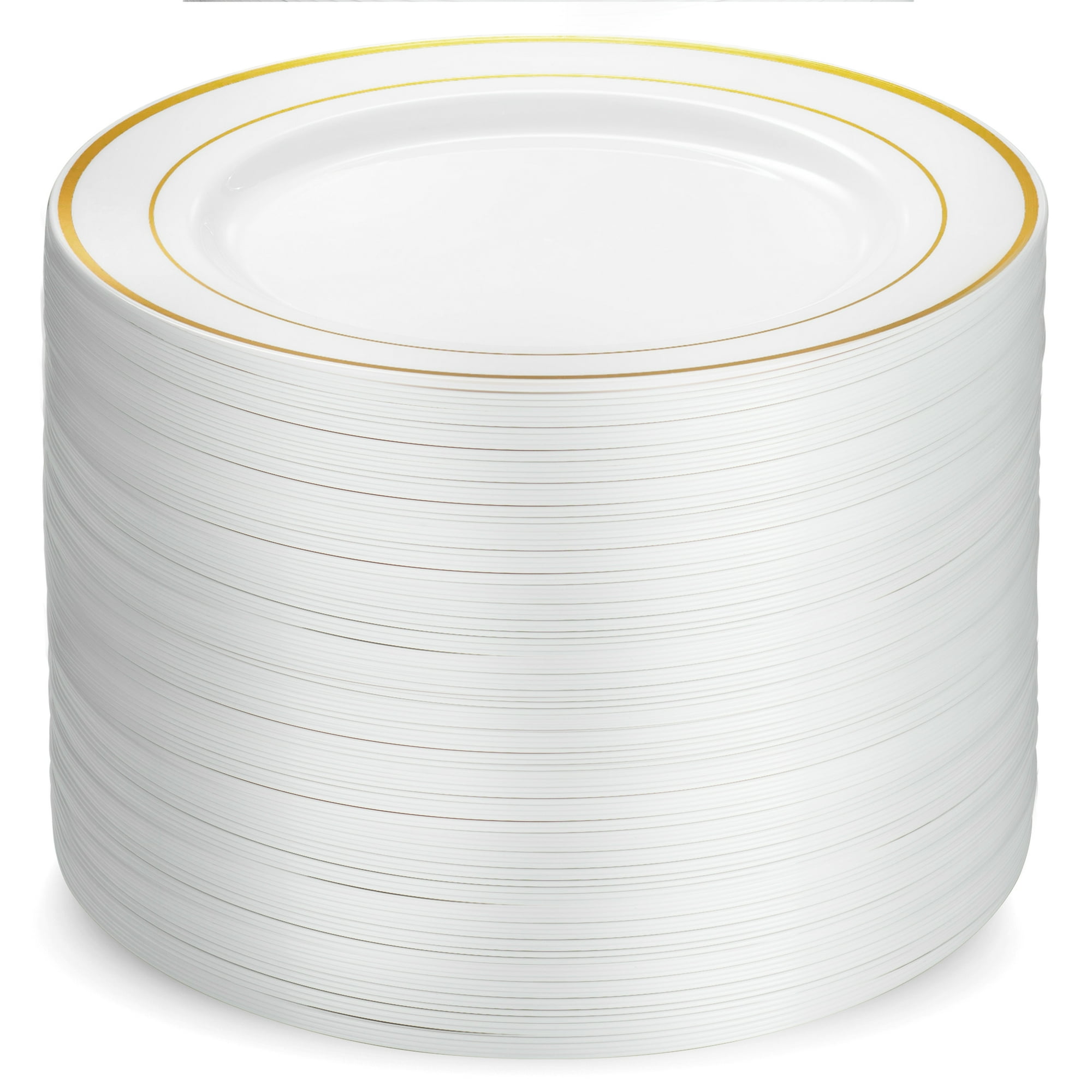 100 Piece Plastic Party Plates White Gold Rim Premium Heavy Duty 10.25 Inch Dinner Plates Elegant Fancy Heavy Duty Disposable Wedding Plates Walmart