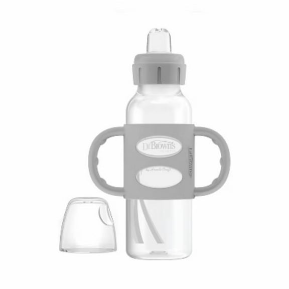 Dr. Brown's 8oz Milestones Narrow Sippy Bottle with Silicone Handles & Soft Spout - 6m  - Gray