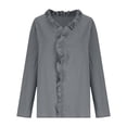 thumbnail image 4 of ClodeEU Women's Ruffle Collar Long Sleeve Linen Blend Shirt,Solid Color Casual Blouse Gray,Womens Plus S, 4 of 6