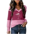 thumbnail image 2 of LEBONYARD Women's Fashion V-Neck Christmas Printing Pullover Ladies Tops Casual Solid Color Long Sleeve Comfortable Fit Chic Ladies Fall Outwear Tops, 2 of 3