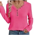 thumbnail image 2 of Ashirexll Winter Tops for Long Sleeve Shirts for Casual V-Neck Solid Color Loose Fitting Button Down Blouse, 2 of 7