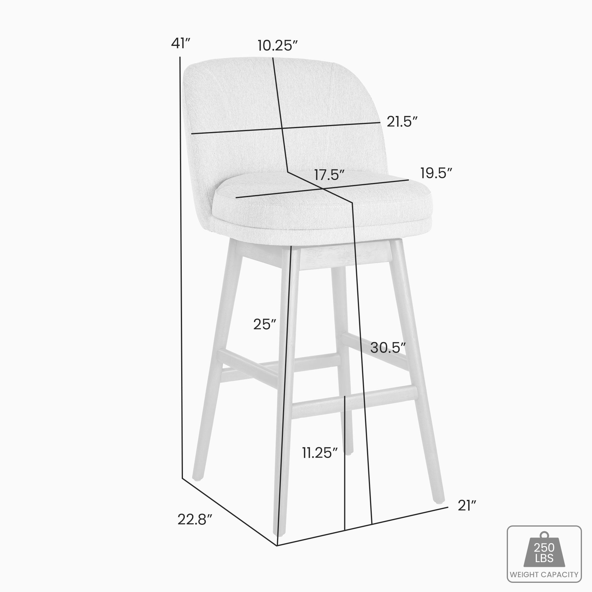 Sadie Solid Wood Upholstered 30" Bar Height Swivel Barstool with Ancient Stone Fabric Seat