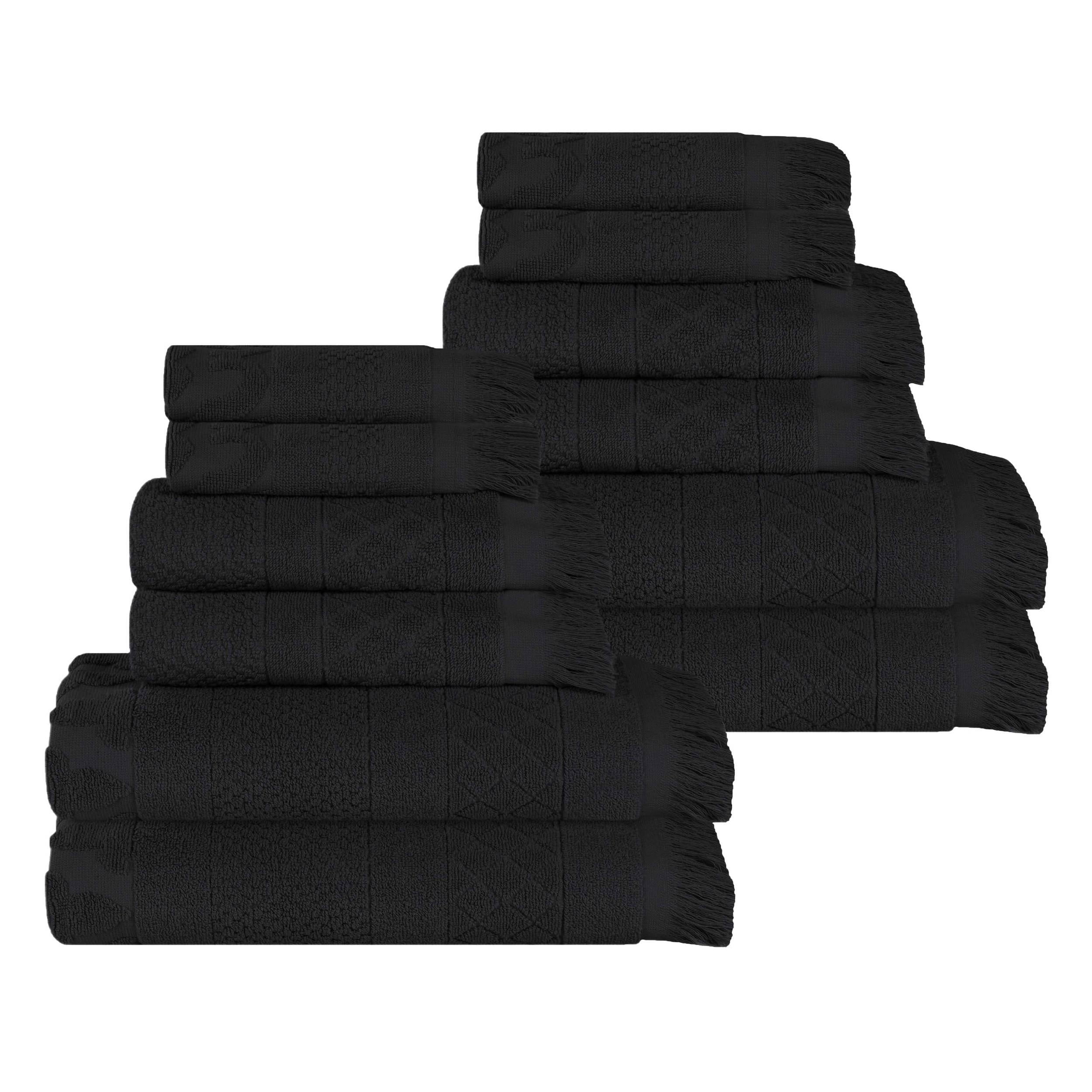 Superior Rolla Cotton Geometric Soft 12 Piece Towel Set, Black
