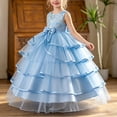 thumbnail image 2 of Zpanxa Girls Summer Dress Girls' Sleeveless Pink Embroidered Dress Bow Tulle Skirt Formal Holiday Flower Girl Gown, 2 of 9