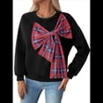 thumbnail image 2 of Suéter Informal de Larga con Cuello Redondo para Mujer, con Costuras A Cuadros y Lazo, Además de Sudadera Gruesa de Terciopelo, Color Negro. Negro L, 2 of 9