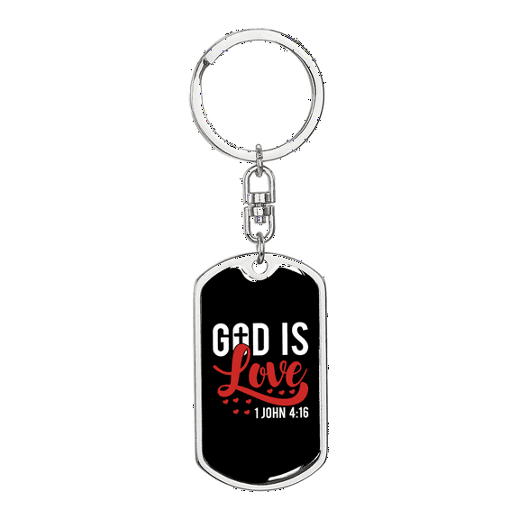Love Is God 1 John 14:16 Christian Stainless Steel or 18k Gold Premium Swivel Dog Tag Keychain