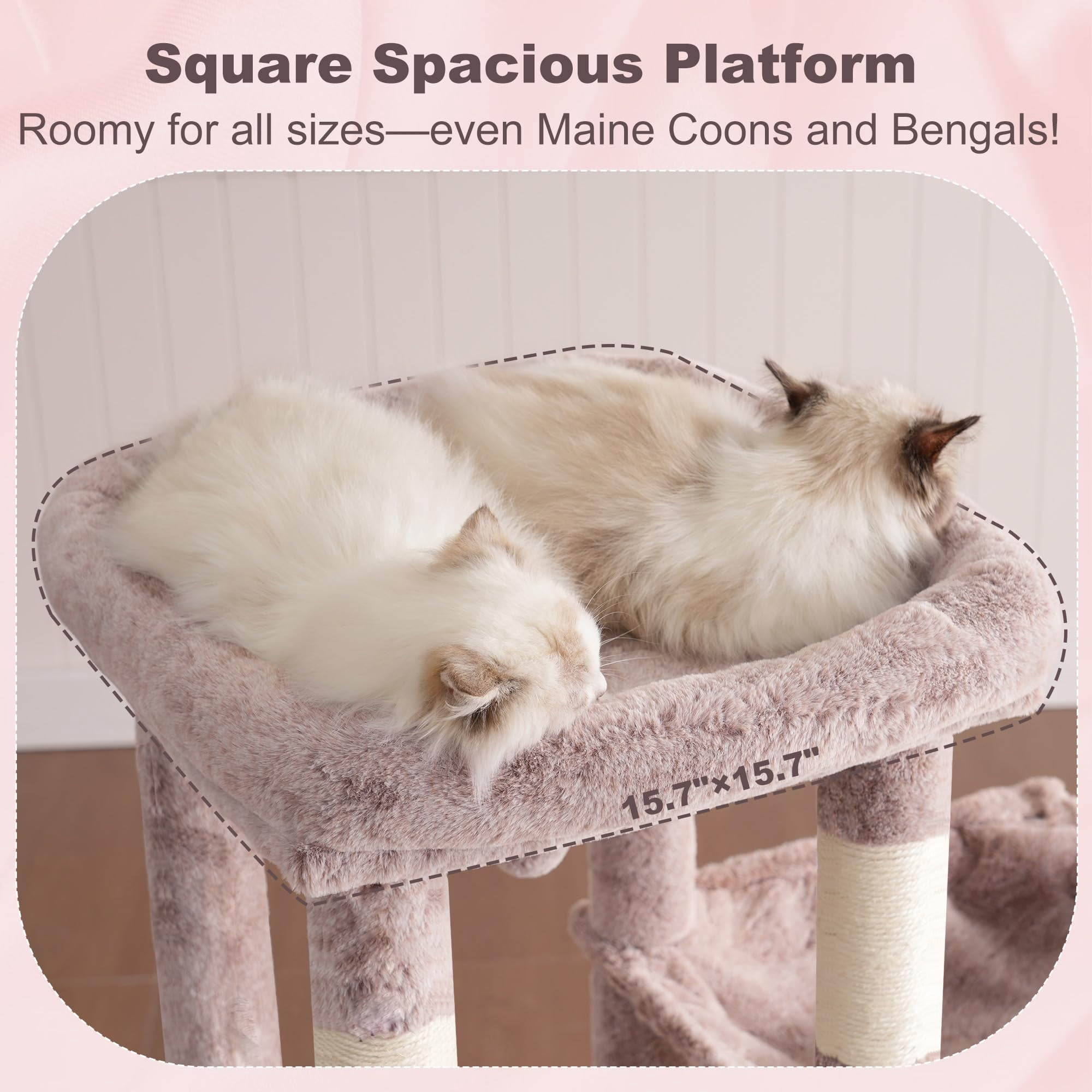 Heavy Duty Cat Tree  Tower For Indoor Cats Large Adult Tall Condo House With Extra-large Baseboard Multi-level Plush Furniture Posts Hammock Balls Muchroom Hct026mu