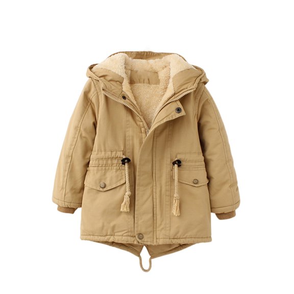 YOUYEDIAN Kids Winter 2026 Thicken Hooded Jacket Children Warm Quilted Coat Casual Outdoor Cool Cute for Boys Girls Fall Winter Khaki 3-4 Years