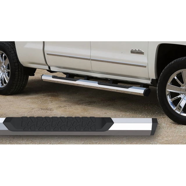 Fits 2019-2021 Ford Ranger GEM Tube Nerf Bar 300099 Octa Series; With Step Pads; Octagonal; Chrome; Silver; Aluminum; With End Caps; Rocker Panel Mount; With OEM Style Plastic Bracket Covers