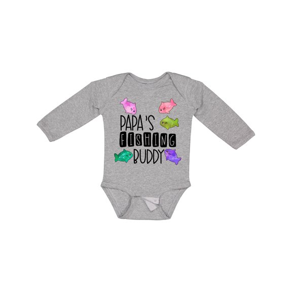 Inktastic Papa's Fishing Buddy with Colorful Fish Boys or Girls Long Sleeve Baby Bodysuit
