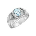 thumbnail image 3 of RYLOS Men's Rings Sterling Silver Rings Classic Designer Style 8X6MM Oval Gemstone & Diamond Ring Aquamarine Birthstone Rings For Men Size 9, 3 of 7