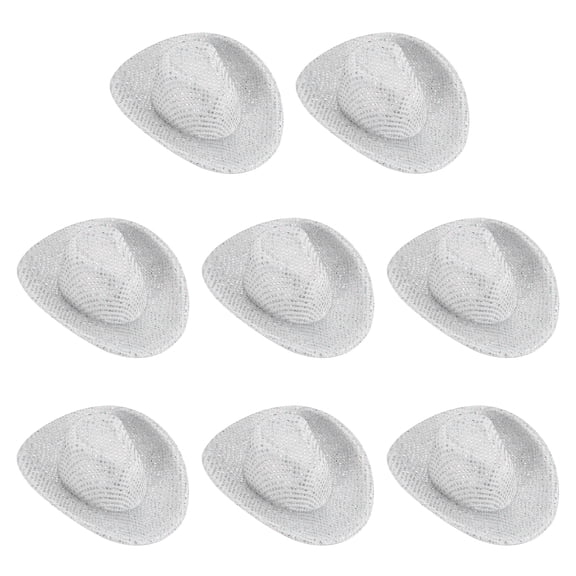Uxcell Mini Cowboy Hats, 8 Pcs Miniature Western Cowboy Hat for Crafts, Party Decoration, Glitter Dot Style, White