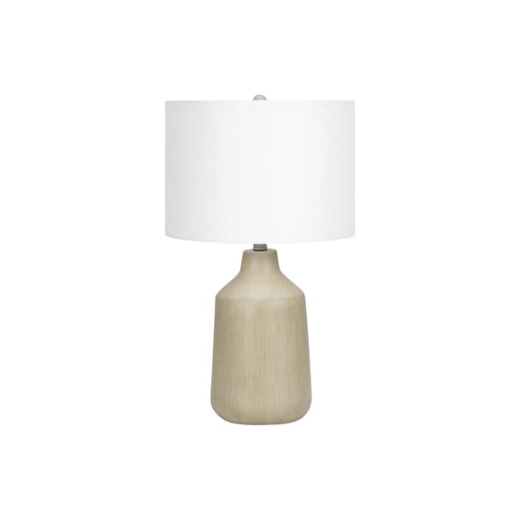 24" Beige Concrete Urn Table Lamp With Ivory Drum Shade