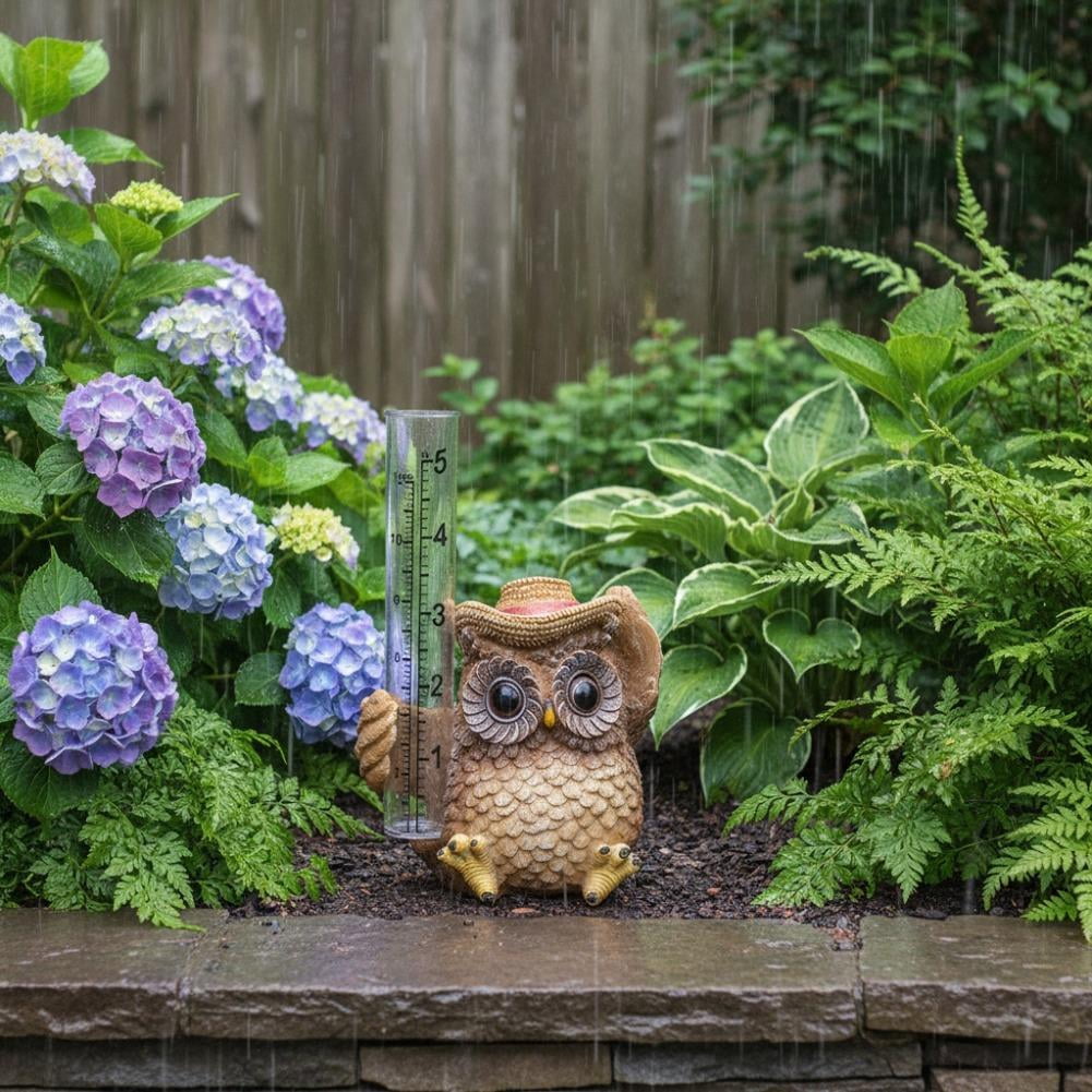 Melvexa Outdoor Rain Gauge Garden-Patio Yard Ornament with Tube Bridge Collection Owl Raingauge Yard Decoration(2PC))
