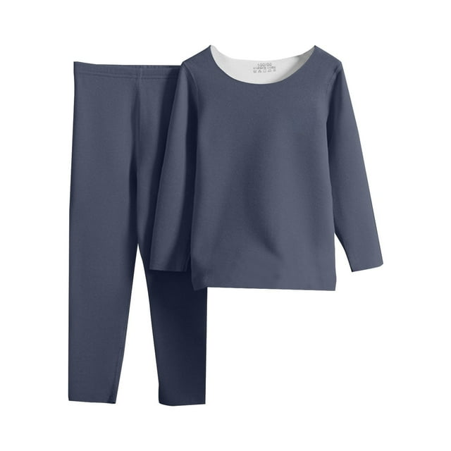 LIJCC Children's Two Piece Solid Color Thermal Underwear and Thermal Pants Set Kids Base Layer Winter Warm