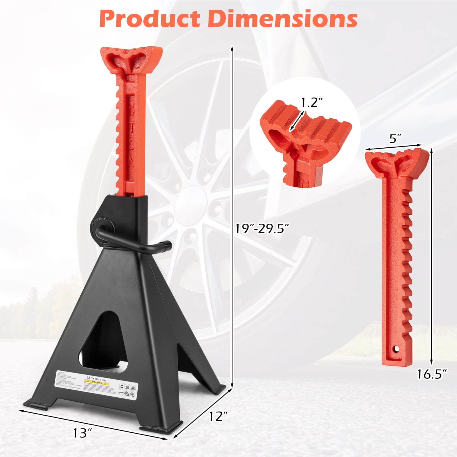 Costway Jack Stands Pack of 2 with Handle Lock & Adjustable Height for Lifting SUV, Sedan