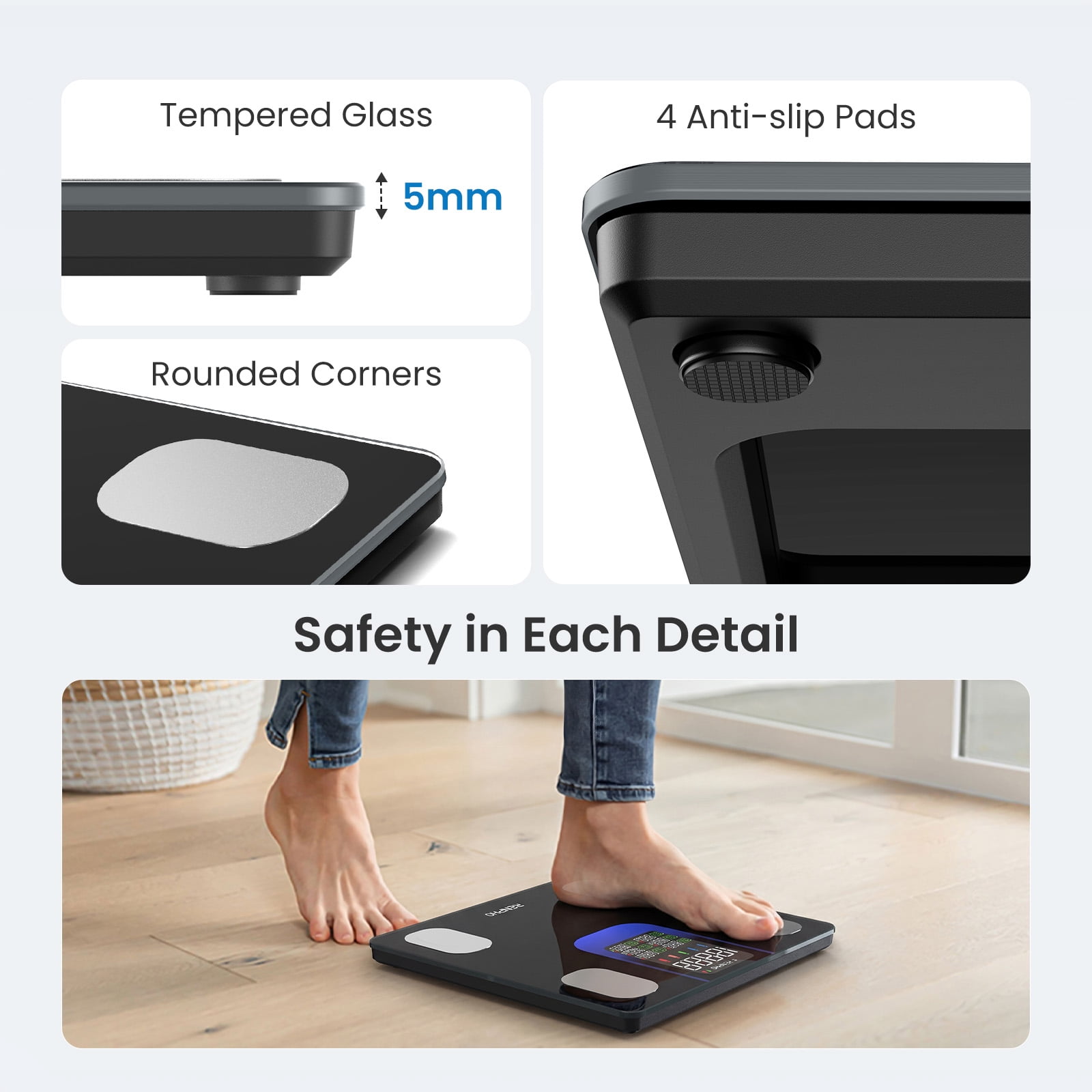 RENPHO Smart Scale for Body Weight, Weight Scale with 7-in-1 Large Display for BMI, Body Fat, Muscle Mass, 13 Body Composition, High Accurate Bluetooth Scale, 500lbs, Black