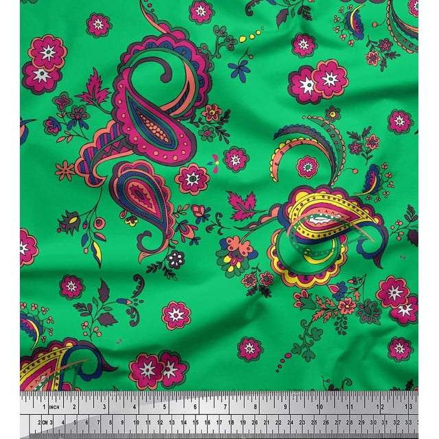 Soimoi Poly Georgette Fabric Floral & Paisley Decor Fabric Printed Yard 52 Inch Wide