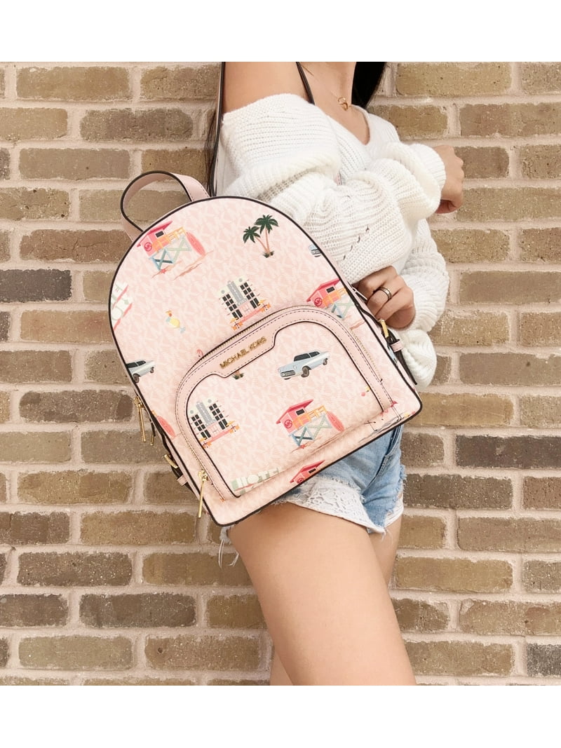 Michael Kors Cream Floral Mini Backpack with Pink and Green Accents Michael Kors Medium Jaycee Backpack, Zip Pocket, Light  main image 4