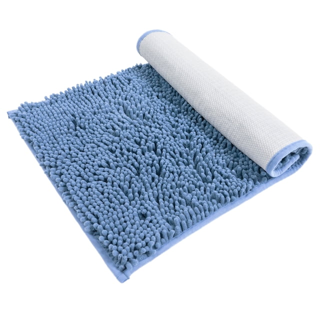 Hitime Soft Chenille Bath Rug Mat 16x24 Quick Dry Machine Washable Bathroom Runner - Ultra Absorbent Non-Slip Backing - Blue