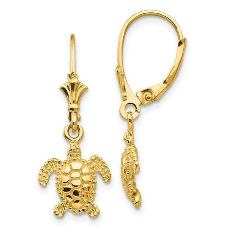 Roy Rose Jewelry 14K Yellow Gold 3-D Mini Sea Turtle Leverback Earrings