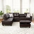 thumbnail image 2 of MAYEERTY 97.5" Sectional Sofa with L-Shape Chaise, 3-Piece Faux Leather Sofa Couch for Living Room, Gray White, 2 of 6