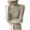 thumbnail image 2 of Jjayotai Women's Ribbed Turtleneck Sweater, Long Sleeve Knitted Solid Pullover Khaki Free Size, 2 of 5