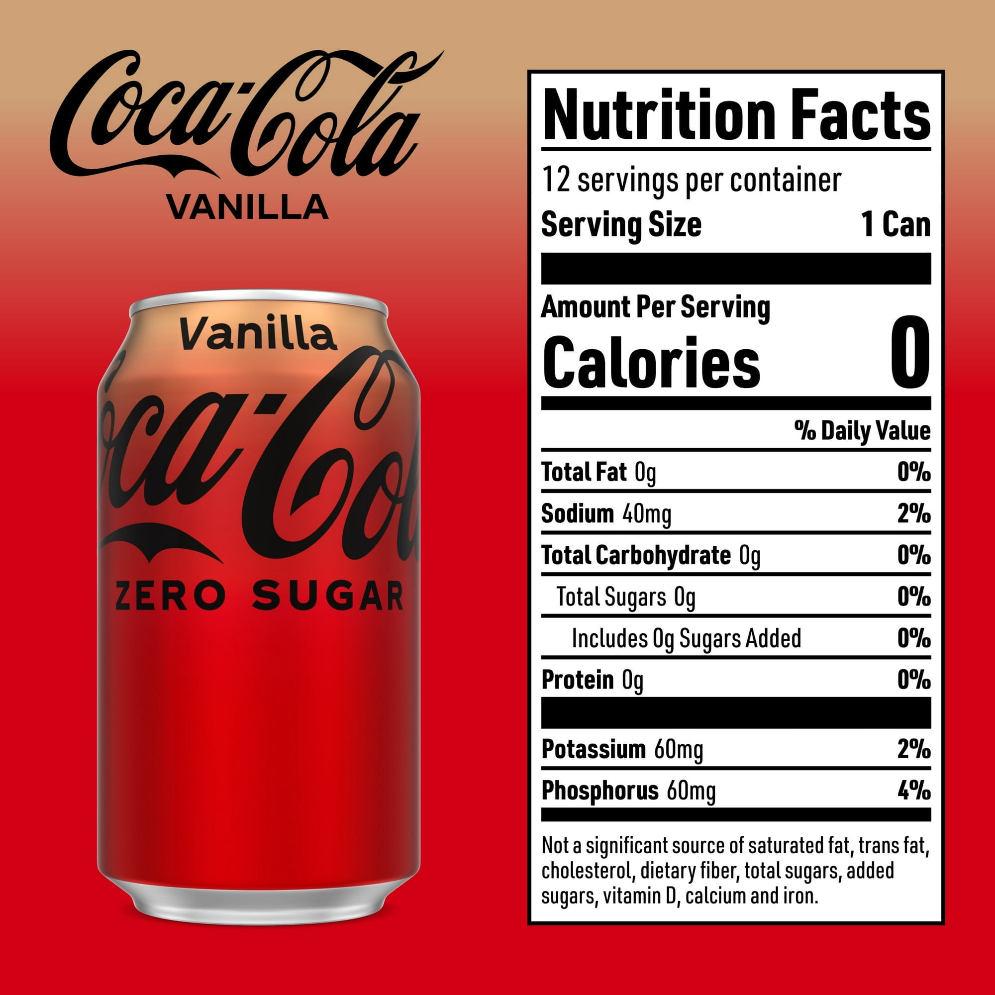 Coca-Cola Zero Sugar Vanilla Soda Pop, 12 fl oz, 6Pack