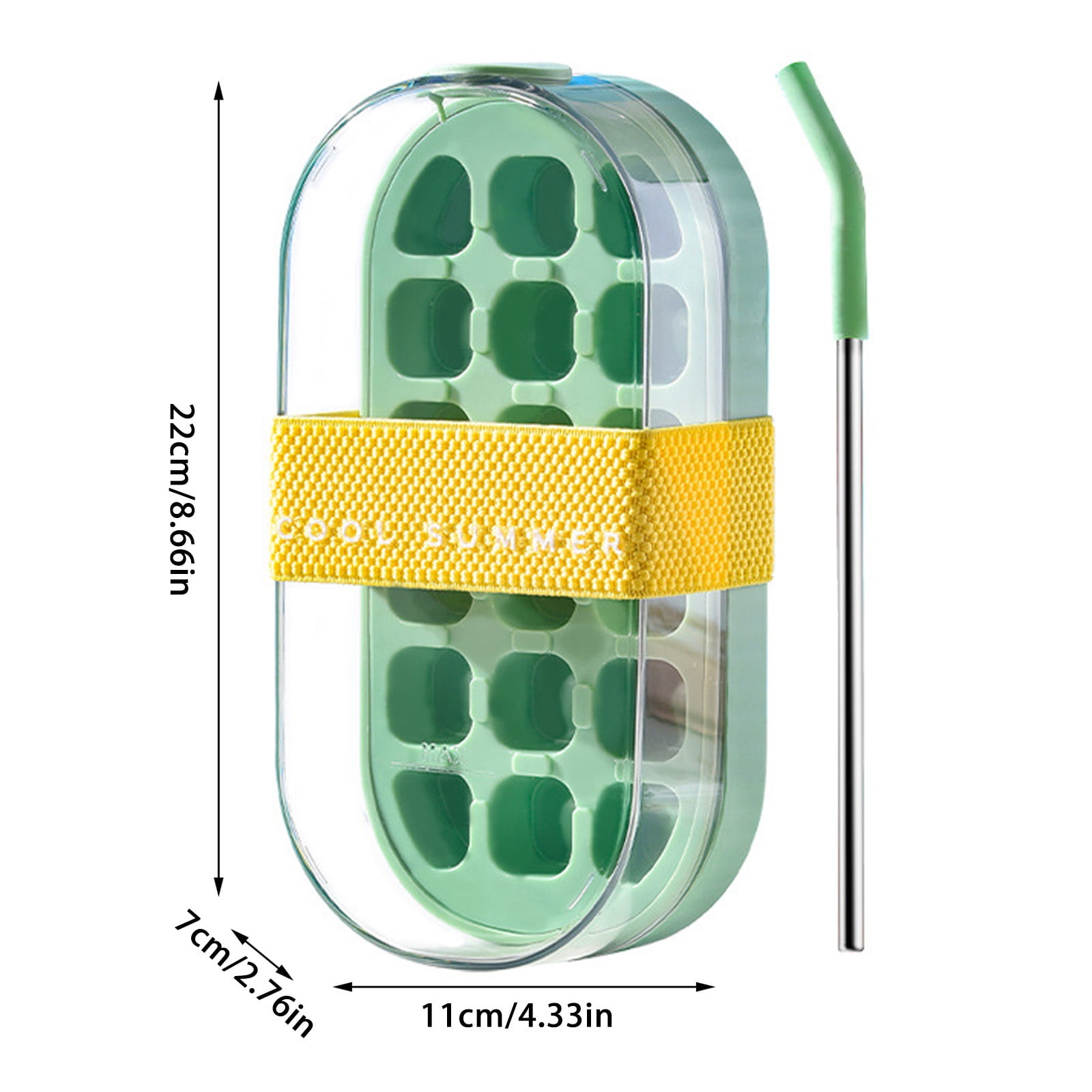 Eqslft Ice Cube Bottle, 2 in 1 Touch Free Ice Cube Tray Water Bottle Come With Reusable Straw Tray Easy To Take Ice By Pressing Suitable For Coffee Juice Drinks