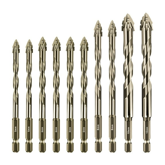 10Pcs Eccentric Drill Bit Set 5mm to 12mm with 4 Flute Design for Wood Metal Drilling and Power Tool Compatibility