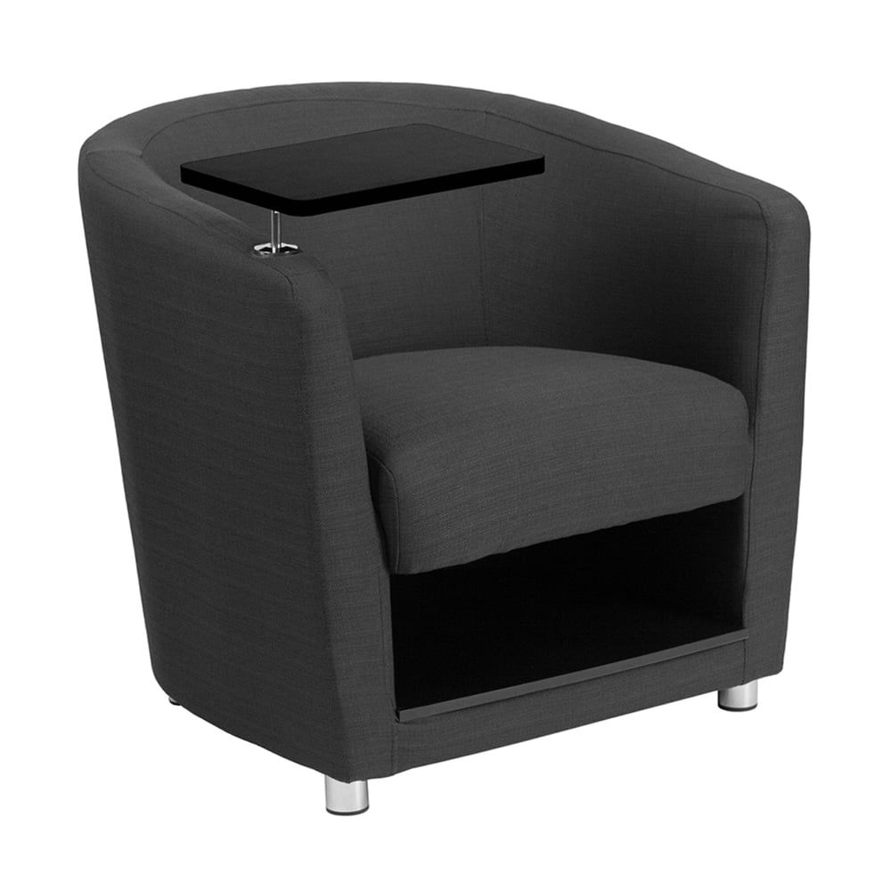 Offex Charcoal Grey Fabric Upholstery Guest Chair with Tablet Arm/ Chrome Legs and Under Seat