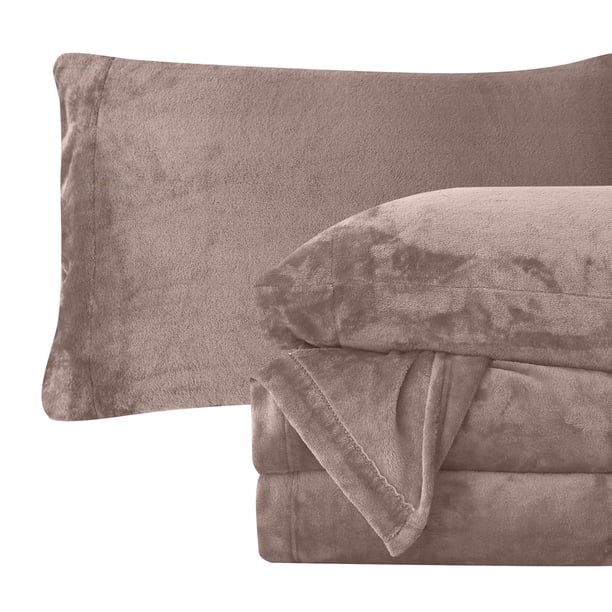 Juego de sábanas Elegant Comfort, terciopelo afelpado, franela doble, color topo