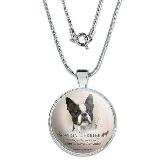 Boston Terrier Dog Breed 1" Pendant with Sterling Silver Plated Chain