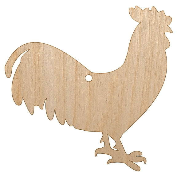 Rooster Chicken Standing Solid Wood Holiday Christmas Tree Ornament Unfinished DIY Pre-Drilled Craft