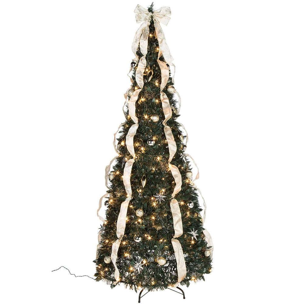 7' Silver & Gold PullUp Christmas Tree by Holiday Peak, PreLit and