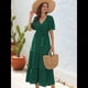 thumbnail image 4 of Vestido Bohemio de Lunares para Mujer, de Verano, con Cuello en V, Corta, y Fluido, para Invitada A una Boda en la Iglesia Verde L, 4 of 10