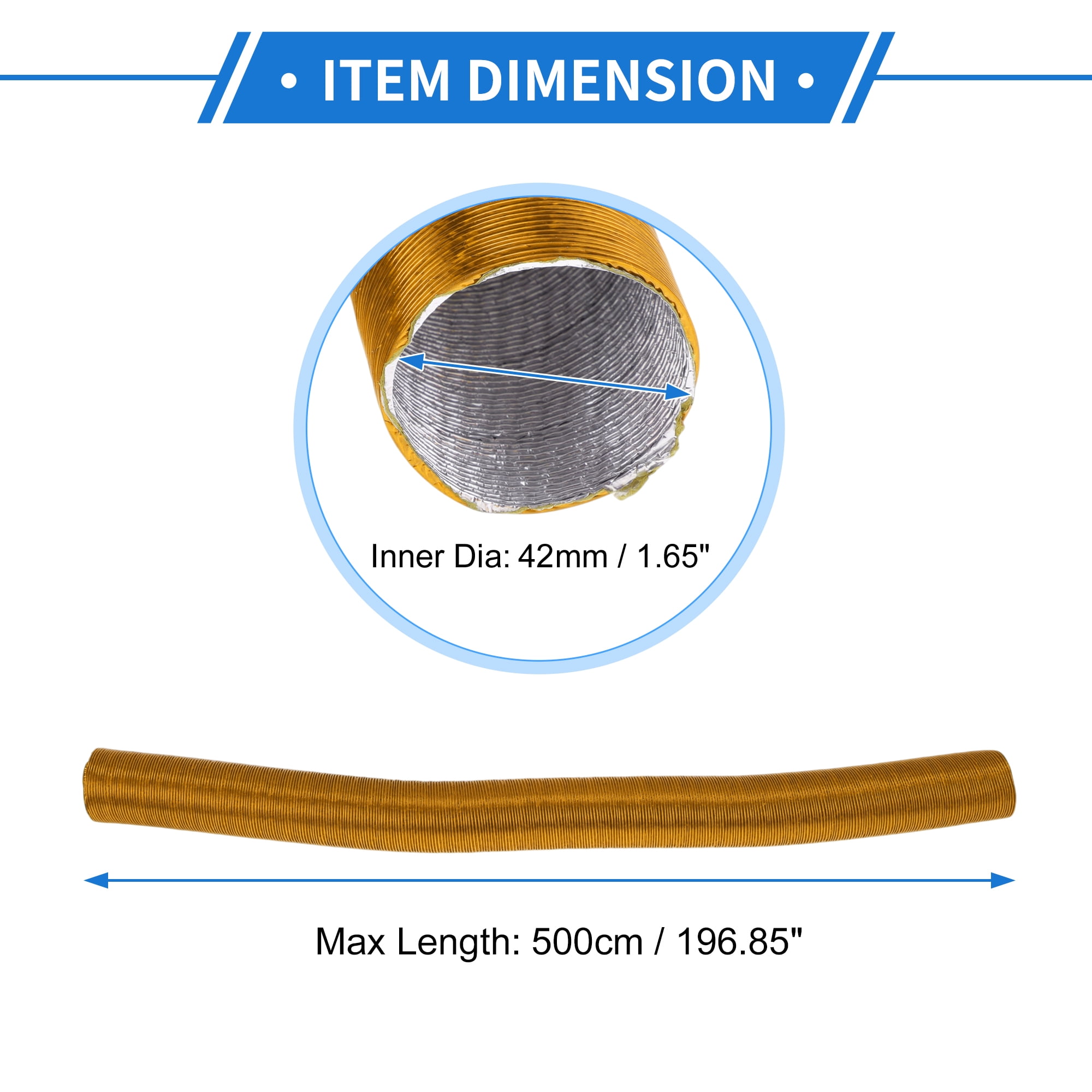 Unique Bargains 42mm Dia 500cm Car Heater Duct Pipe   Aluminum Foil Warm Air Ducting Hose for Diesel Heater Gold Tone
