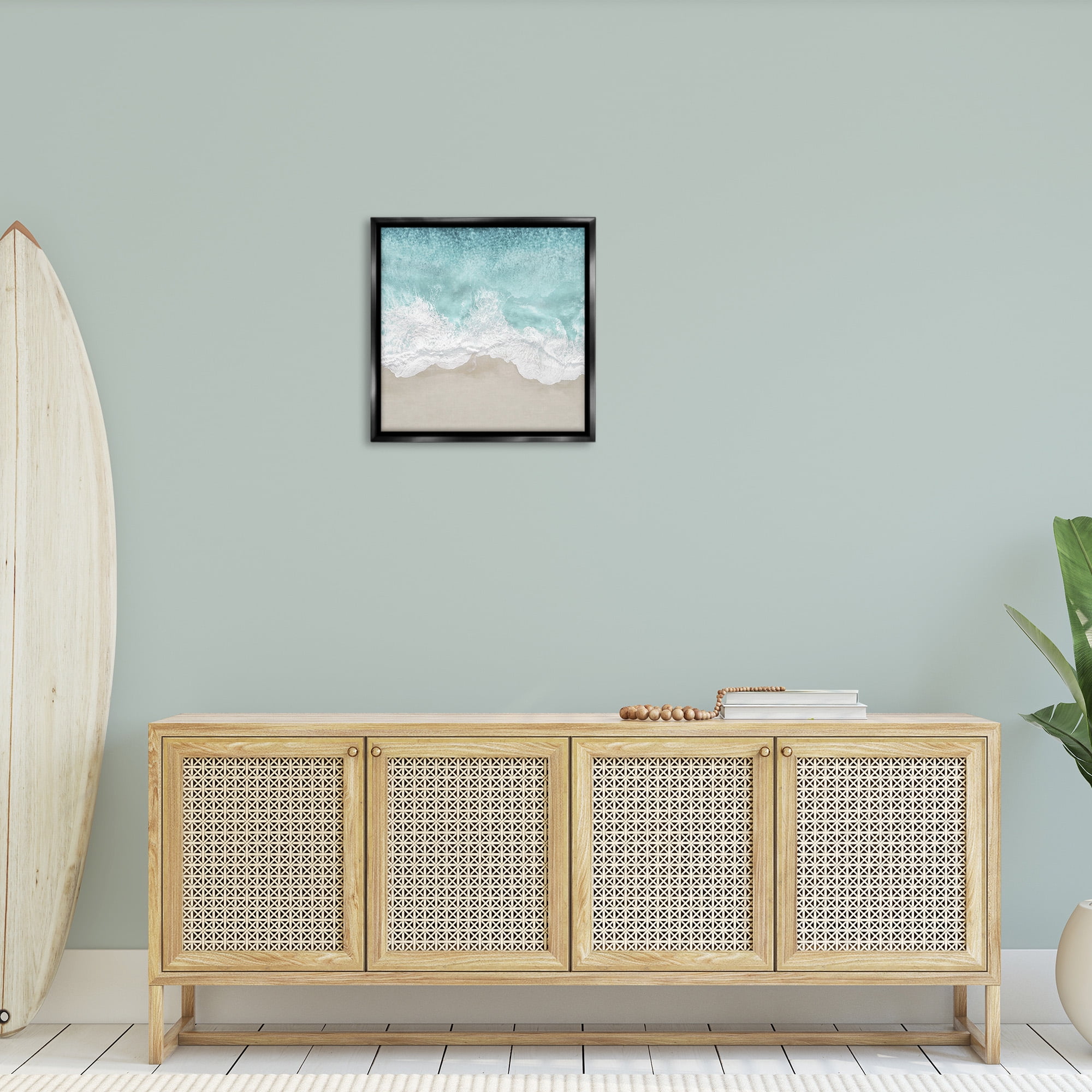 Stupell Industries Sea Foam on Sandy Beach Nature Photography Black Floater Framed Canvas Art Print Wall Art, 25 x 25