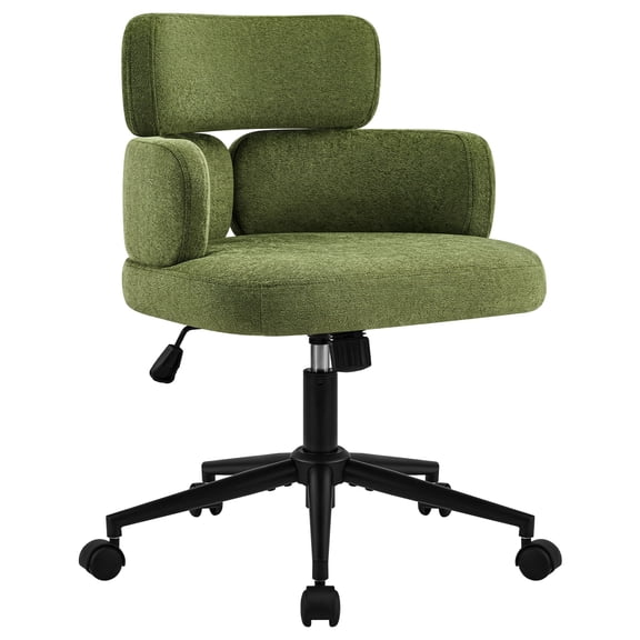 Furniliving Home Office Desk Chair, Clover-shaped Adjustable Height Office Chair, Chenille Fabric Computer Task Chair, 360 ° Swivel Makeup Vanity Chair for Bedroom, Home Office, Green