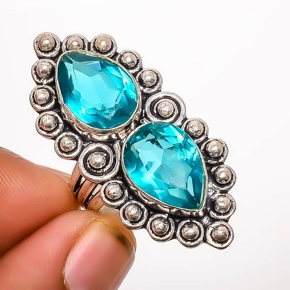 Paraiba Tourmaline 925 Sterling Silver Ring Size 6.5|Handmade Ring, Gift for her, Blue Ring, Gemstone Silver Jewelry