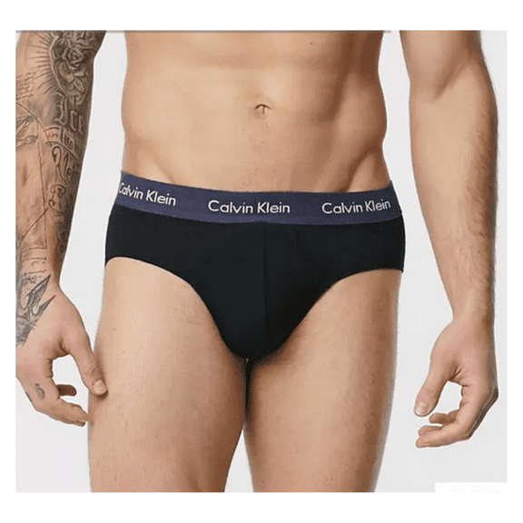 Calvin Klein Men's Cotton Stretch 3 Pack Hip Brief, Black Small Slip