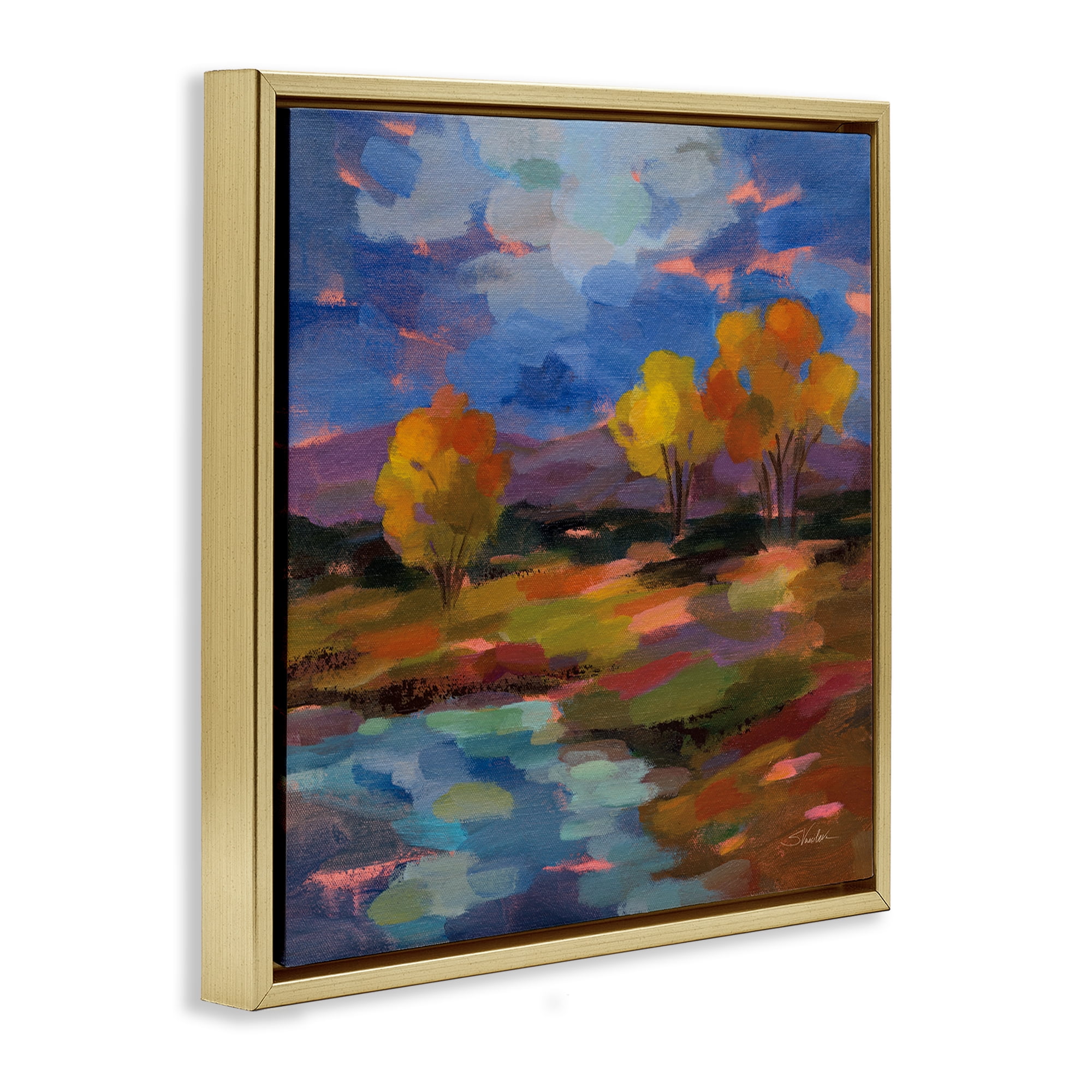 Stupell Industries October Glow Lakeside Reflection Gold Framed Floater Canvas Wall Art, design by Silvia Vassileva