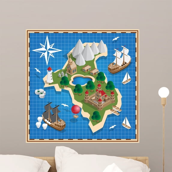 Isometric Island Pirate Map Wall Mural Wallmonkeys Peel and Stick Decals for Boys (24 in H x 24 in W) WM502805