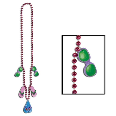 12 Pack Beistle Luau Party Bead Necklaces with Flip Flop Medallions