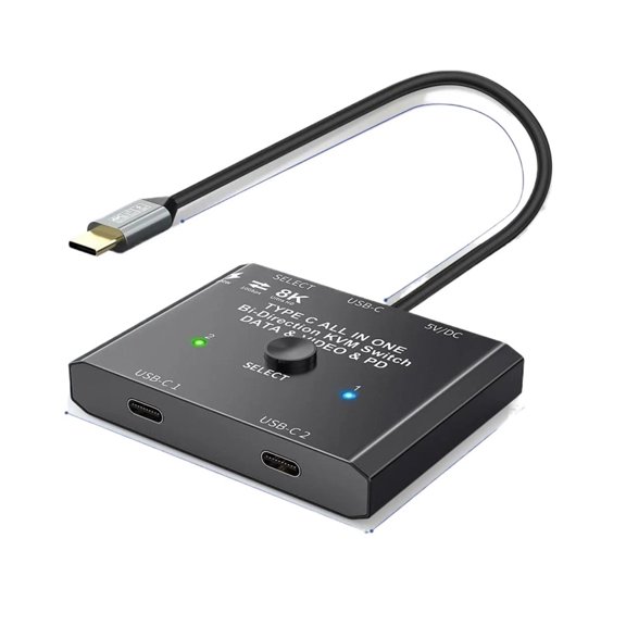 USB C Switch USB Type C KVM Switcher 8K@60Hz 4K@120Hz Video/10Gbps Data Transfer PD 100W Charging Compatible